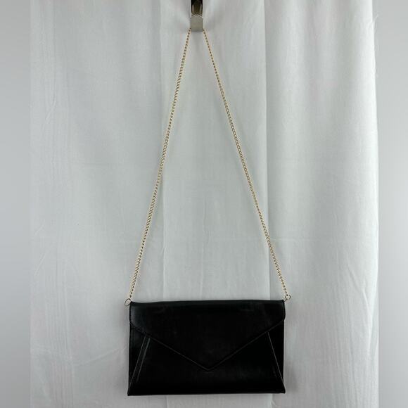 Black Faux Leather Envelope Crossbody Purse Bag w/ Gold Chain - Picture 2 of 6